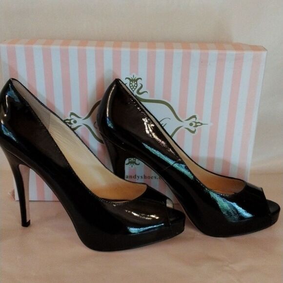 Footcandy Black Patent Peep Toe Pump - Picture 2 of 11